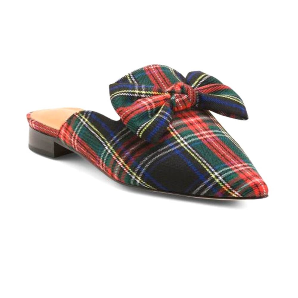 Intentionally Blank Tartan Plaid Picadeli Bow Mules Size 7 Holiday New
